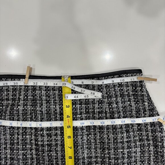 6 Calvin Klein Pencil Skirt Tweed Sequin Above Knee Mini Lined Faux Leather Zip - Picture 10 of 12